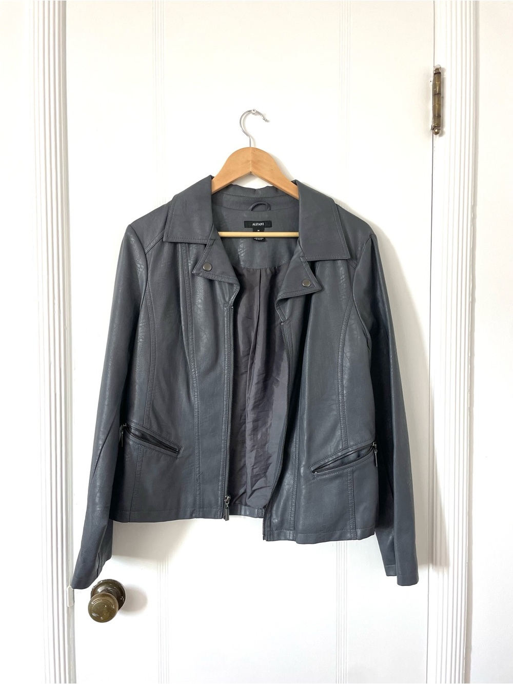 Alfani Women's Charcoal Faux Leather Jacket